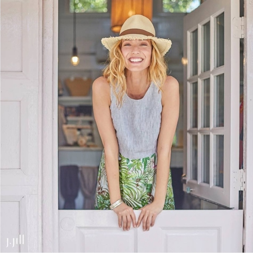 J. Jill Striped Tropical Floral Linen Cotton Tank Dress - Picture 6 of 13